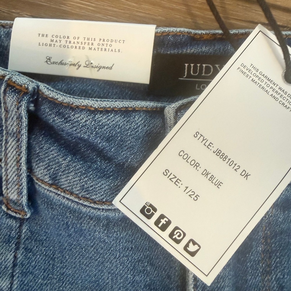 Judy Blue Barrel Jeans 31 / 12 High Waist Blue Denim Crop Horseshoe 90's Boho - Picture 5 of 6